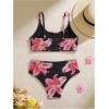 image:imageGirls 2 Piece Floral High Waisted Swimsuit Smocked Wireless Bathing Suit Boho Holiday Beachwear SetPink and Black