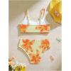 image:imageGirls 2 Piece Floral High Waisted Swimsuit Smocked Wireless Bathing Suit Boho Holiday Beachwear SetYellow and Orange