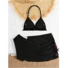 image:imageGirls 3 Piece Cute Bowknot Bathing Suit Halter Triangle High Waisted Swimsuit with Beach Cover Up SkirtBlack