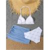 image:imageGirls 3 Piece Cute Bowknot Bathing Suit Halter Triangle High Waisted Swimsuit with Beach Cover Up SkirtBlue and White