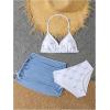 image:imageGirls 3 Piece Cute Bowknot Bathing Suit Halter Triangle High Waisted Swimsuit with Beach Cover Up SkirtBlue and White