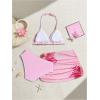 image:imageGirls 3 Piece Cute Bowknot Bathing Suit Halter Triangle High Waisted Swimsuit with Beach Cover Up SkirtHibiscus Pink