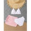 image:imageGirls 3 Piece Cute Bowknot Bathing Suit Halter Triangle High Waisted Swimsuit with Beach Cover Up SkirtPink
