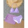 image:imageGirls 3 Piece Cute Bowknot Bathing Suit Halter Triangle High Waisted Swimsuit with Beach Cover Up SkirtPurple