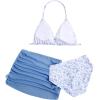 image:imageGirls 3 Piece Cute Bowknot Bathing Suit Halter Triangle High Waisted Swimsuit with Beach Cover Up SkirtTeal Blue