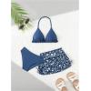 image:imageGirls 3 Piece Floral Swimsuits Cute Backless Triangle Bikini Set with Cover Up Beach SkirtBlue