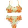 image:imageGirls 2 Piece Floral High Waisted Swimsuit Smocked Wireless Bathing Suit Boho Holiday Beachwear SetYellow and Orange
