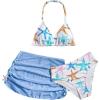 image:imageGirls 3 Piece Cute Bowknot Bathing Suit Halter Triangle High Waisted Swimsuit with Beach Cover Up SkirtMulticolor Blue