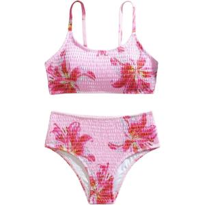 image:imageGirls 2 Piece Floral High Waisted Swimsuit Smocked Wireless Bathing Suit Boho Holiday Beachwear SetPink