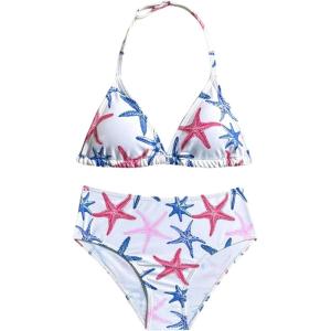 image:imageGirls 2 Piece Graphic Starfish Bathing Suit Halter Triangle Swimsuit Cute Beachwear Bikini SetsBlue and Red