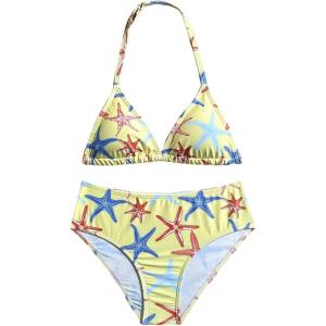 image:imageGirls 2 Piece Graphic Starfish Bathing Suit Halter Triangle Swimsuit Cute Beachwear Bikini SetsYellow