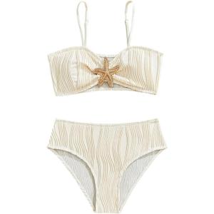 image:imageGirls 2 Piece Starfish Swimsuit Padded Bathing Suit Textured Spaghetti Strap Bikini SwimsuitBeige