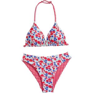 image:imageGirls 2 Piece Swimsuits Floral Gingham Halter Triangle Wireless Bikini Bathing SuitRed