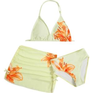image:imageGirls 3 Piece Cute Bowknot Bathing Suit Halter Triangle High Waisted Swimsuit with Beach Cover Up SkirtYellow