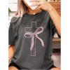 image:imageGirls Bowknot Cross Graphic Tees Crew Neck Short Sleeve T Shirts Streetwear TopsDark Grey
