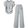 image:imageGirls 2 Piece Outfits Short Sleeve Bow Graphic T Shirts and Wide Leg Pants Summer Cute ClothesGrey