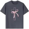 image:imageGirls Bowknot Cross Graphic Tees Crew Neck Short Sleeve T Shirts Streetwear TopsDark Grey