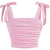 image:imageGirls Elegant Tie Shoulder Tank Top Sleeveless Ruched Summer Crop TopsLight Pink