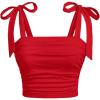 image:imageGirls Elegant Tie Shoulder Tank Top Sleeveless Ruched Summer Crop TopsRed