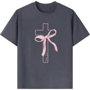 image:imageGirls Bowknot Cross Graphic Tees Crew Neck Short Sleeve T Shirts Streetwear TopsDark Grey