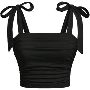 image:imageGirls Elegant Tie Shoulder Tank Top Sleeveless Ruched Summer Crop TopsBlack