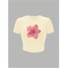 image:imageFloral Graphic Crop Tops for Girls Short Sleeve Slim fit Preppy Summer T Shirt Y2k Tops TrendyApricot