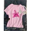 image:imageFloral Graphic Crop Tops for Girls Short Sleeve Slim fit Preppy Summer T Shirt Y2k Tops TrendyPink Floral