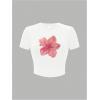 image:imageFloral Graphic Crop Tops for Girls Short Sleeve Slim fit Preppy Summer T Shirt Y2k Tops TrendyWhite