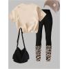 image:imageGirls 2 Piece Leopard Cheetah Outfits Short Sleeve Heart Graphic Tees and Skinny Leggings SetsMulticolor