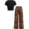 image:imageGirls 2 Piece Summer Outfits Short Sleeve Ruched Basic Tess and Camo Cargo Pants Sets TrendyBlack Cheetah