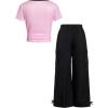 image:imageGirls 2 Piece Summer Outfits Short Sleeve Ruched Basic Tess and Camo Cargo Pants Sets TrendyBlack Number Pink