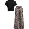 image:imageGirls 2 Piece Summer Outfits Short Sleeve Ruched Basic Tess and Camo Cargo Pants Sets TrendyBlack and Cheetah