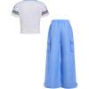 image:imageGirls 2 Piece Summer Outfits Short Sleeve Ruched Basic Tess and Camo Cargo Pants Sets TrendyBlue and White