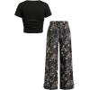 image:imageGirls 2 Piece Summer Outfits Short Sleeve Ruched Basic Tess and Camo Cargo Pants Sets TrendyCamo Black