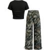 image:imageGirls 2 Piece Summer Outfits Short Sleeve Ruched Basic Tess and Camo Cargo Pants Sets TrendyMulticolor