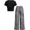 image:imageGirls 2 Piece Summer Outfits Short Sleeve Ruched Basic Tess and Camo Cargo Pants Sets TrendyMulticolor Cheetah