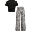 image:imageGirls 2 Piece Summer Outfits Short Sleeve Ruched Basic Tess and Camo Cargo Pants Sets TrendyMulticolor Grey