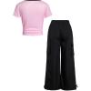 image:imageGirls 2 Piece Summer Outfits Short Sleeve Ruched Basic Tess and Camo Cargo Pants Sets TrendyNumber Pink and Black