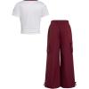 image:imageGirls 2 Piece Summer Outfits Short Sleeve Ruched Basic Tess and Camo Cargo Pants Sets TrendyNumber Red