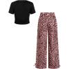 image:imageGirls 2 Piece Summer Outfits Short Sleeve Ruched Basic Tess and Camo Cargo Pants Sets TrendyPink Cheetah