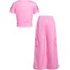 image:imageGirls 2 Piece Summer Outfits Short Sleeve Ruched Basic Tess and Camo Cargo Pants Sets TrendyPure Pink