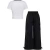 image:imageGirls 2 Piece Summer Outfits Short Sleeve Ruched Basic Tess and Camo Cargo Pants Sets TrendyWhite and Black
