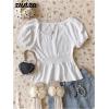 image:imageGirls Button Down Babydoll Tops Crew Neck Puff Sleeve Peplum Tops Cute Summer OutfitsWhite