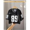 image:imageGirls Jersey Shirts Number Graphic Tees Half Sleeve Hip Hop Y2k Crop Tops Football JerseyBlack