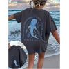 image:imageGirls Letter Animal Graphic T Shirt Short Sleeve Crewneck Oversized Vacation TopsDark Grey