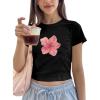 image:imageFloral Graphic Crop Tops for Girls Short Sleeve Slim fit Preppy Summer T Shirt Y2k Tops TrendyFloral Print Black