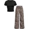 image:imageGirls 2 Piece Summer Outfits Short Sleeve Ruched Basic Tess and Camo Cargo Pants Sets TrendyBlack and Cheetah