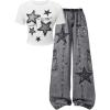 image:imageGirls 2 Piece Summer Outfits Star Print Crop Tops and Wide Leg Baggy Pants Set StreetwearBlack