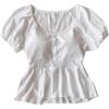 image:imageGirls Button Down Babydoll Tops Crew Neck Puff Sleeve Peplum Tops Cute Summer OutfitsWhite