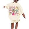 image:imageGirls Letter Animal Graphic T Shirt Short Sleeve Crewneck Oversized Vacation TopsApricot